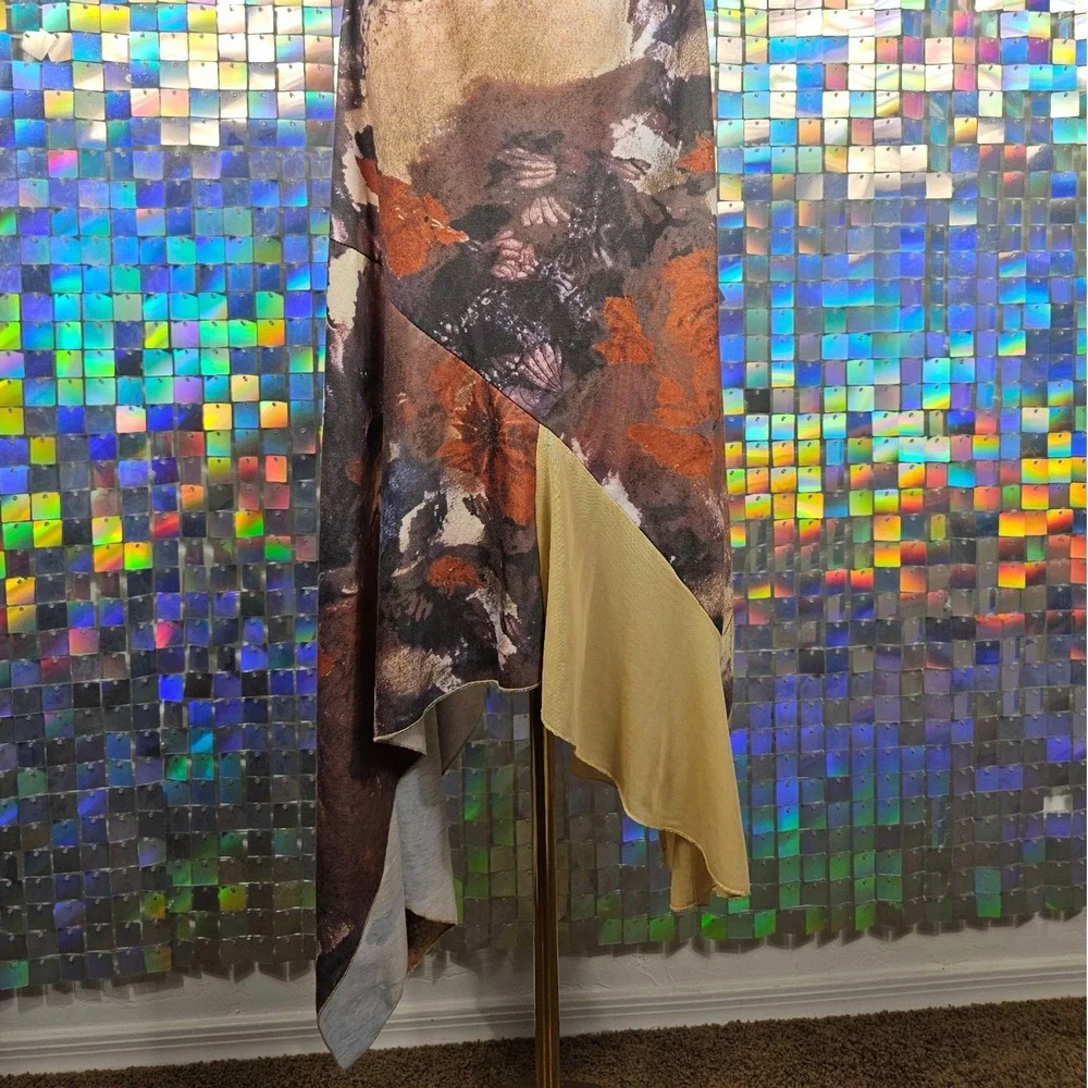 Asymmetrical Floral Midi Skirt Womens Brown Tan Renaissance Fairycore Western - Picture 4 of 10